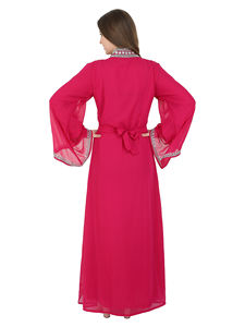 Trabajo de bordado a mano al por mayor de manga larga para Abaya musulmán mujeres vestido árabe Turquía Dubai oración islámica Georgette impacto - Product Image 6