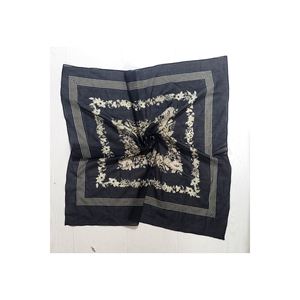 100% Cotton Voile Ethnic Bandana Black and Beige Striped Edge with Floral Center Detail Bandana Scarf - Product Image 1