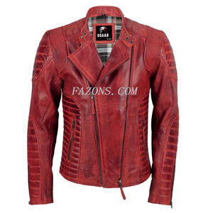Veste en cuir de moto rétro Cafe Racer pour homme, effet usé, matelassée, en cuir véritable, veste de course de moto, OEM - Product Image 1