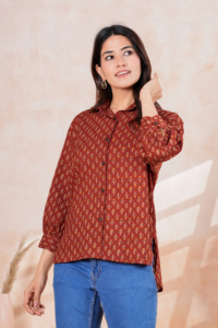 Blusa Étnica de Algodón Estampada Roja para Mujer, Corte Holgado, Estilo Informal, Estilo Indio, para Todas las Temporadas - Product Image 2