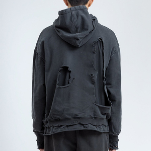 Sudadera con capucha de doble capa recortada Vintage de gran tamaño para hombre de lujo Basics, ropa de calle lavada con ácido con técnicas bordadas para invierno - Product Image 3