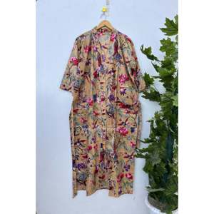 Robe Kimono en Coton Faite Main Imprimé Ikat Douce et Décontractée avec Cordon de Serrage Taille XL pour Familles et Demoiselles d'Honneur – Idéale pour la Maison - Product Image 2