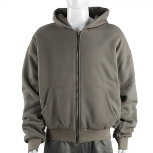 Sweat à capuche personnalisé gris vintage de haute qualité, sweat à capuche lourd délavé à l'acide avec double fermeture éclair pour hommes - Product Image 1