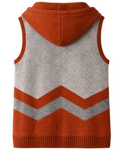 Customized Women Grey And Rust Hooded Sleeveless Knit <b>Vest</b> Wool Acrylic Blend Zipper Closure Winter Casual Fashion Sweater - Product Image 2