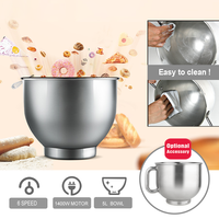 Batteur sur socle électrique 7L 1800W en acier inoxydable avec bol mélangeur moulé sous pression, 6 vitesses, pétrin planétaire pour pâte, gâteaux, crème fouettée