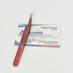 Pinzas de extensión de pestañas con agarre de diamante de acero inoxidable rojo de 90 grados al por mayor de alta calidad artista de pestañas sostenible puntiagudo - Product Image 6
