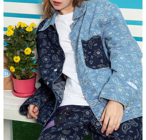 Custom Top Selling Unisex Paisley Jacquard chaqueta de mezclilla acolchada para los hombres de Otoño de alta calidad Patchwork impreso - Product Image 3