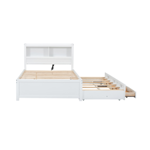 Lit plateforme pleine grandeur blanc avec tiroirs gigognes Prises USB pour enfants pour chambre à coucher salon Fournisseur de services OEM du Vietnam - Product Image 3