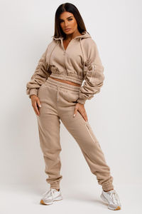 Best Quality Custom 2 Piece Women's Tracksuit Set With <b>Zip</b> Front Cropped Hoodie And Sweatpants Women's 2 Piece <b>Jogger</b> Set - Product Image 4