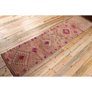 2.6x11.1 ft Vintage Runner Rug, <b>Brown</b> Pink Turkish Plants & trees <b>Wool</b> Rug - Product Image 2