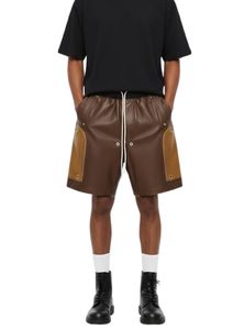 Shorts cargo en cuir véritable pour homme, deux tons, avec taille élastique et poches utilitaires à fermeture éclair, style streetwear - Product Image 4