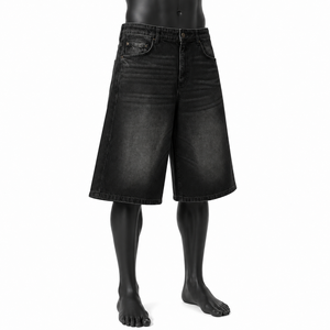Pantalones Cortos de Mezclilla Negros Holgados Personalizados para Hombre, Estilo Urbano, Vintage, Lavados, Hip Hop, Casuales, de Verano, OEM - Product Image 4