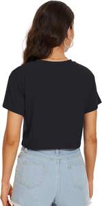 Tops cortos de invierno para mujer, blusa informal de algodón/poliéster/Rayón/LICRA con manga corta y cuello redondo, camisetas holgadas - Product Image 4