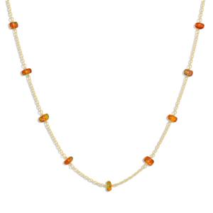 GOODSTONE Women's 925 Sterling <b>Silver</b> Yellow Gold Natural Orange Opal Beaded <b>Chain</b> <b>Necklace</b> 16 Sizes for Wedding Gift Birthstone - Product Image 1