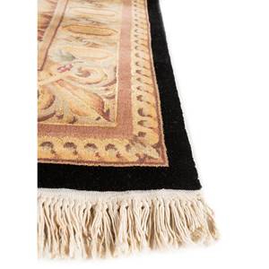 Tapis rectangulaire Aalam Floral noué à la main en laine et soie gris et noir Pae-4934 pour salon, maison, couloir, motif puzzle - Product Image 4