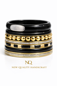 Elegant Ladies <b>Bangle</b> <b>Set</b>– Resin Printed & Gold Tone Metal Stack <b>Bangles</b> Fashion Jewelry Supplier Premium Handmade <b>Bangles</b> <b>Set</b> - Product Image 6