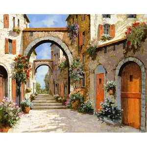 Rustique Toscane Village Scène Murale Carrelage Céramique Dosseret avec Pot De Fleur Jardin pour Cuisine ou Salle De Bains Décor - Product Image 1