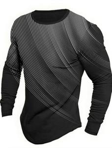 Haut à manches longues en coton 100% classique vintage pour hommes imprimé graphique géométrique T-shirt décontracté de sport en plein air surdimensionné à manches longues - Product Image 5