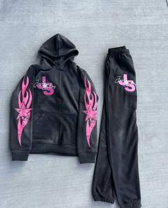 Chándal con logotipo personalizado unisex con cremallera y parche desgastado para correr 100% algodón estilo vintage de talla grande térmico para hombres - Product Image 5