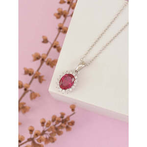 Pendentif ovale Halo rubis rouge en argent sterling fait à la main motif goutte d'eau plaqué rhodium pendentifs à breloque or rose platine - Product Image 3