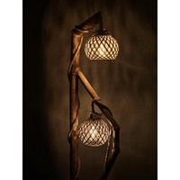 Lampe sur pied en bois Sail, design rustique moderne, base E27, télécommande, abat-jour jaune, éclairage LED pour la maison