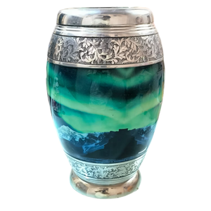 Urne funéraire en laiton/aluminium pour adultes, en forme de monarque, avec un beau motif de nature verte, pour les cendres humaines - Product Image 1