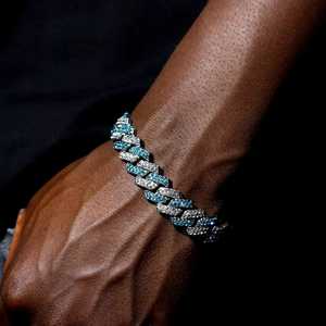 Geometric Rhodium Plated <b>Cuban</b> <b>Link</b> Bracelet With Blue Cubic Moissanite Diamond Inlay For Daily Wear Unisex Fashion Body <b>Chain</b> - Product Image 1