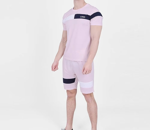 Best Sale Price <b>Men</b> Summer <b>Shorts</b> Set Breathable T Shirt With <b>Short</b> Set Block Color Customized Logo <b>Slim</b> <b>Fit</b> Casual Wear - Product Image 1