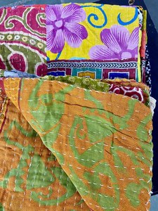 Wholesale Lot Indian Vintage Patchwork Sari Kantha Throws One of a Kind Handmade Cotton Reversible Twin Kantha <b>Quilts</b> <b>for</b> <b>Sale</b> - Product Image 6