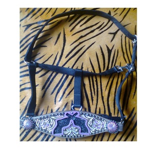 Collier de tête de licou de cheval de selle western de meilleure qualité avec design bling fantaisie dans des couleurs assorties en nylon PP et cuir DD - Product Image 1