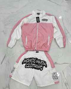 Conjunto de Chaqueta corta cortavientos de dos piezas personalizada para hombre, ropa de calle de nailon y poliéster, pantalones cortos de chándal de Color sólido con bordado - Product Image 3