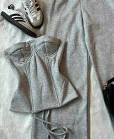 Ensemble tendance sur mesure pour femme : haut bustier court uni et pantalon large assorti – Couleur et taille personnalisables