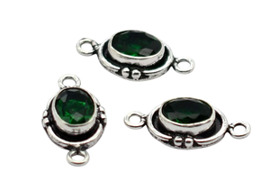 Antiguo plateado cromo diópsido piedra preciosa doble bucle conector 21X11mm NC74 joyería hacer encanto hallazgos lote - Product Image 2