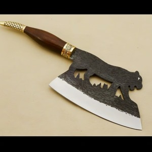 Cuchillo de carnicero para carne hecho a mano, cuchillo de carnicero de acero al carbono, mango de refuerzo de latón de madera, Funda de cuero, cuchillos de cocina OEM de grado DIY - Product Image 6
