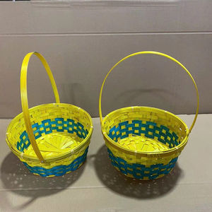 Panier en bambou tissé artisanal peint petits seaux à poignée pour chasse aux œufs de Pâques fournitures de fête de pique-nique décorations d'anniversaire - Product Image 1