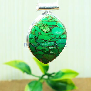 Green <b>Copper</b> Turquoise Handmade Pendant Pure 925 Silver Sterling Boho Statement Pendant <b>Anniversary</b> Birthday <b>Gift</b> Jewelry - Product Image 2