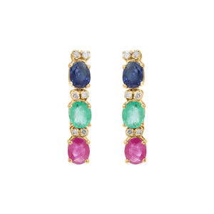 Classic Multi Stone & Diamond Drop <b>Dangle</b> <b>Earrings</b> for Women 18k White <b>Gold</b> <b>Earrings</b> for Her Jewelry Gift - Product Image 2