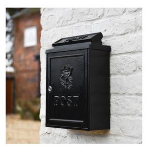 Boîtes aux lettres suspendues de jardin à revêtement de poudre noire antique, support mural décoratif en fer galvanisé, boîte postale noire, fabricant - Product Image 1