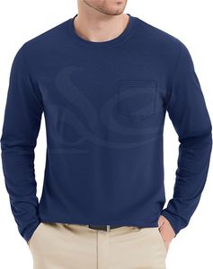 Camiseta de cuello redondo antiarrugas ajustada para hombre, 100% algodón, transpirable, manga larga, logotipo personalizado, ropa de calle en blanco de peso pesado - Product Image 5