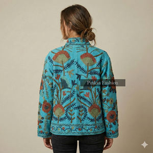 Chaqueta de terciopelo de algodón tejida con bordado a máquina, diseño Suzani, estilo bohemio, transpirable, para otoño e invierno, abrigo de lujo indio para mujer - Product Image 4