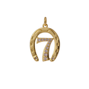 นำโชคหมายเลข7จี้รูปเกือกม้าสร้อยคอชุบทอง18K พร้อมคริสตัลลูกบาศก์เซอร์โคเนียสำหรับงานแต่งงานหรือของขวัญ - Product Image 1