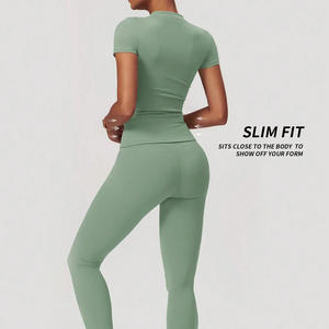 Venta al por mayor de ropa deportiva personalizada para mujer camiseta y conjunto de mallas transpirable Activewear para Fitness y Running - Product Image 4