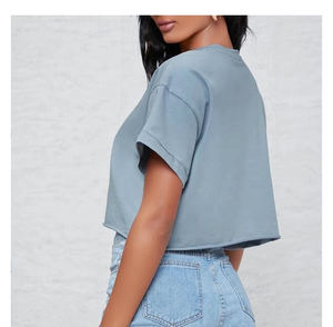 Top corto en blanco personalizado para mujer, Camiseta holgada informal de manga corta, gran oferta, ropa de gimnasio recortada de algodón para primavera - Product Image 4