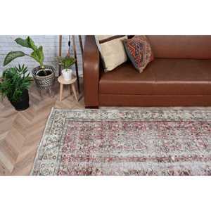 5.8x9.6 ft Vintage Rug, Turkish Rug, <b>Red</b> Abstract <b>Wool</b> Rug - Product Image 2