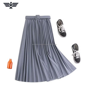 กระโปรงผ้าชีฟองมิดิเอวสูงสำหรับผู้หญิง, กระโปรงผ้าชีฟองพริ้วไหวดีไซน์อัดพลีทระบายอากาศได้ดีสีหวานเป็นธรรมชาติสำหรับฤดูร้อน - Product Image 1