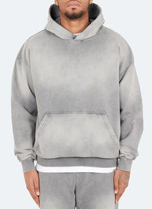 Sudaderas con Capucha Casuales de Otoño para Hombre, de Primera Calidad, Vintage, Gris Desteñido, 100% Algodón, Ecológicas, con Puños Acanalados - Product Image 6