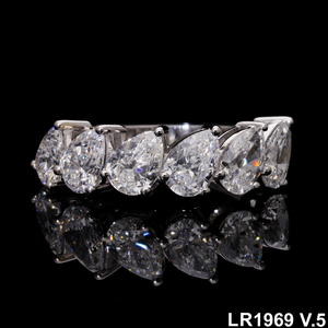 แหวนทอง14K 3ct หิน7ก้อนรูปทรงลูกแพร์ครึ่งนิรันดร์สำหรับงานแต่งงานและหมั้นห้องแล็บปลูกเพชรชุบโรเดียมประดับเพชร - Product Image 1
