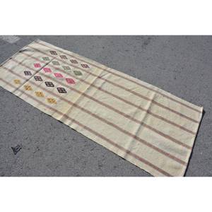 Modern <b>White</b> Vintage Turkish Rug 2.6 X 7 ft Boho Style Large Area Patchwork <b>Wool</b> Area for Entryway Rectangle Hallway Latex Rug - Product Image 2