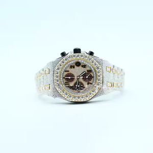 Reloj Analógico de Lujo Antiguo con Incrustaciones de Diamantes Moissanite, Dos Tonos, 41 mm, Acero Inoxidable, Resistente al Agua, para Hombre, Estilo Deportivo y Moderno - Product Image 2