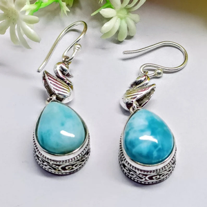 Minimalist Teardrop Larimar Gemstone <b>Earrings</b> Handmade <b>Sterling</b> <b>Silver</b> Dangle Fashion Gift for Her Natural Larimar Stone - Product Image 2